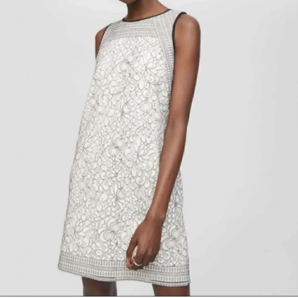 LOFT Womens Ivory White Black Floral Lace Lined Sleeveless Dress
